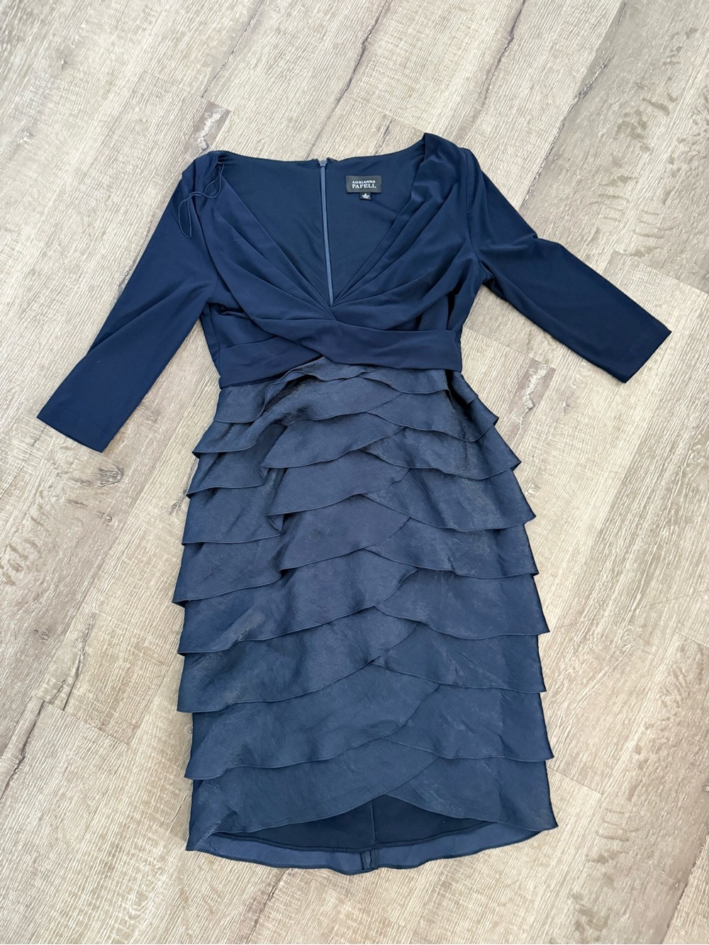 drianna Papell Navy Matte Jersey Ruffle Sheath Dress Size 6